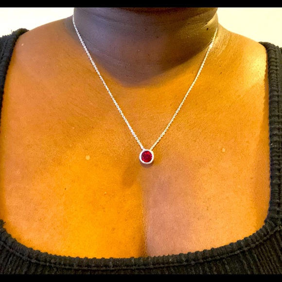 Silver coated necklace w/ruby red stone - Picture 1 of 2